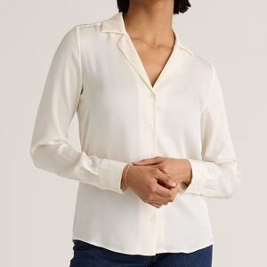 Quince Washable Stretch Silk Notch Collar Blouse in Ivory size Small